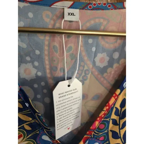 IZURIA Blue & Yellow Floral Paisley Maxi Dress Bohemian Summer Spring XXL NEW - Picture 4 of 7